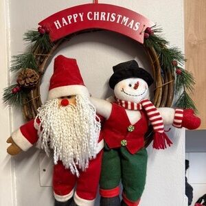 Charming Holiday Wreath with Santa and Snowman